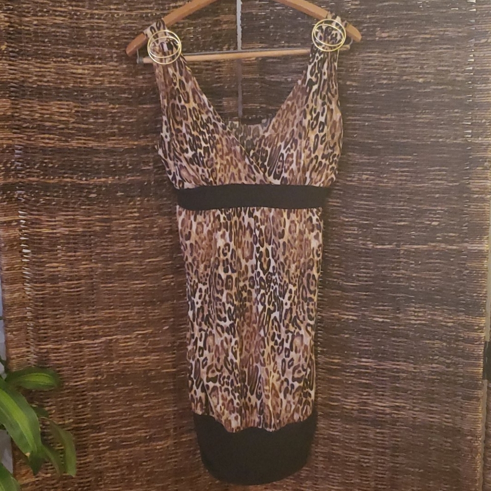 Sexy Gold Buckle Detail Leopard Banded Club Dress